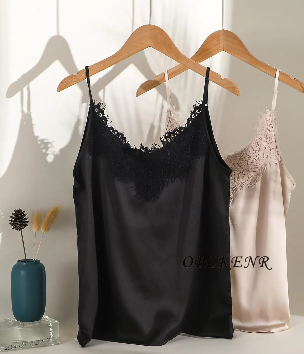 Silk Camisole Tops for Women, Sexy V-Neck Silk Satin Tank Tops Lace Trimmed Camisole