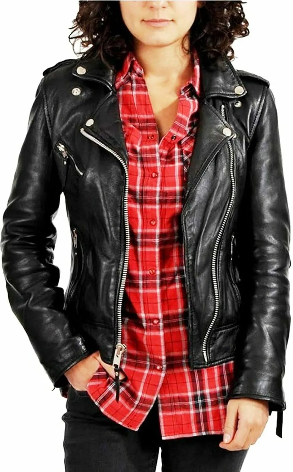 SKADO Womens Leather Jacket For Women Real Leather Jacket Soft Lambskin Biker Jacket Slim-Fit