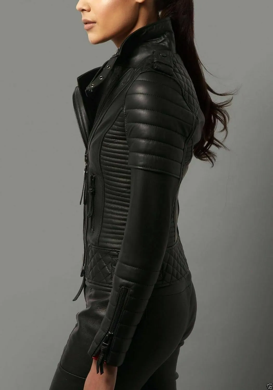 SKADO Womens Leather Jacket For Women Real Leather Jacket Soft Lambskin Biker Jacket Slim-Fit