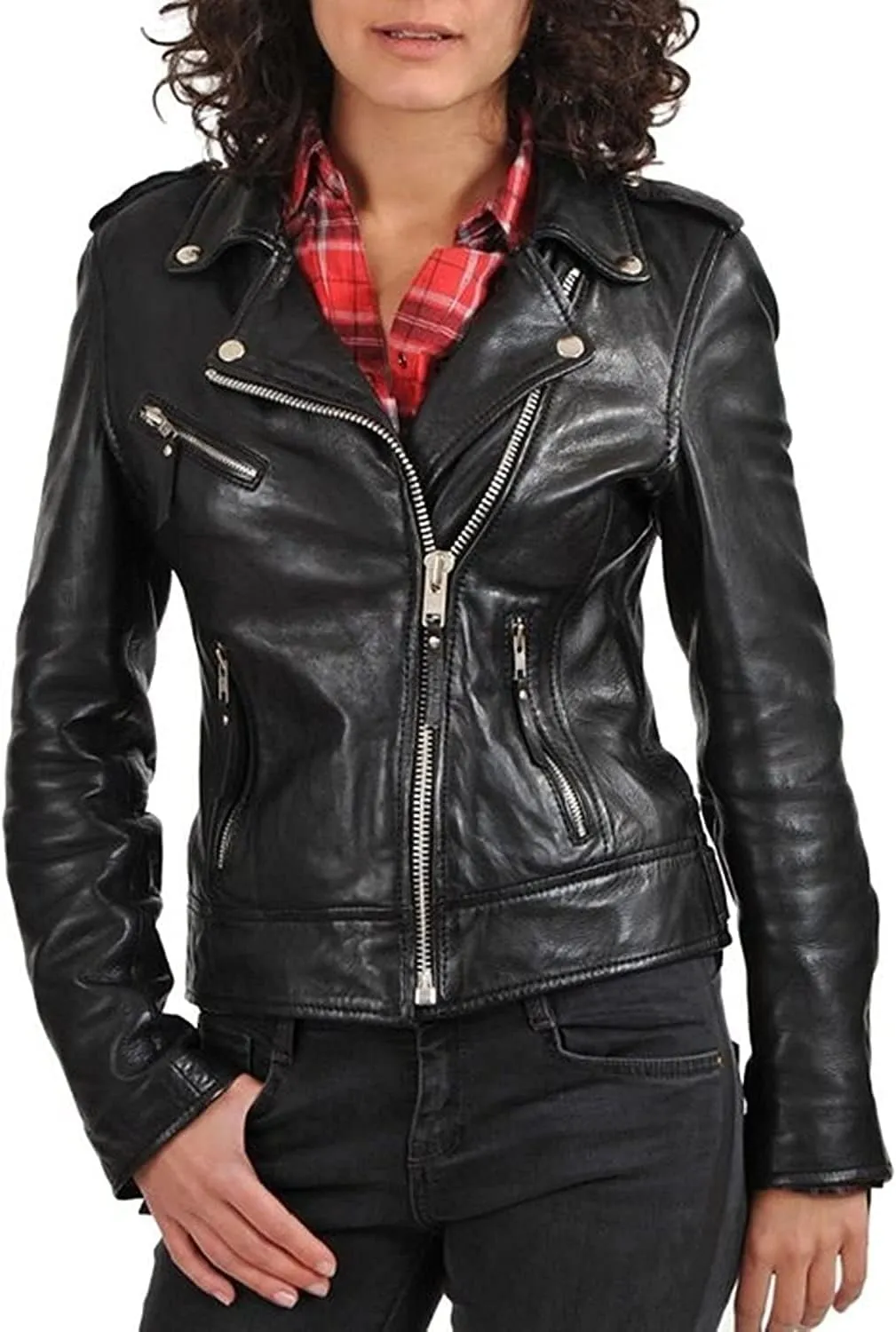 SKADO Womens Leather Jacket For Women Real Leather Jacket Soft Lambskin Biker Jacket Slim-Fit