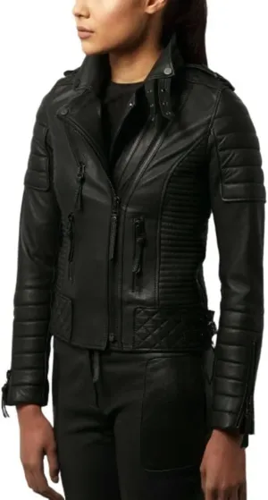 SKADO Womens Leather Jacket For Women Real Leather Jacket Soft Lambskin Biker Jacket Slim-Fit