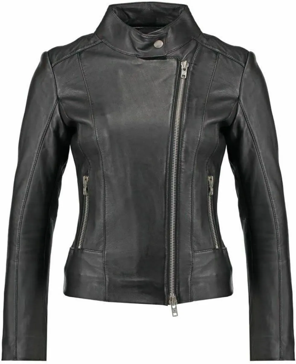 SKADO Womens Leather Jacket For Women Real Leather Jacket Soft Lambskin Biker Jacket Slim-Fit