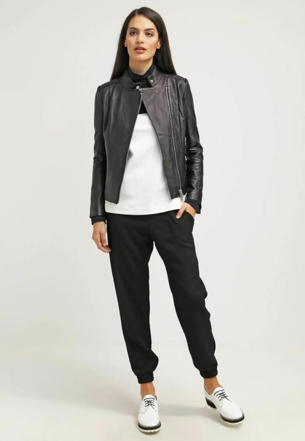 SKADO Womens Leather Jacket For Women Real Leather Jacket Soft Lambskin Biker Jacket Slim-Fit