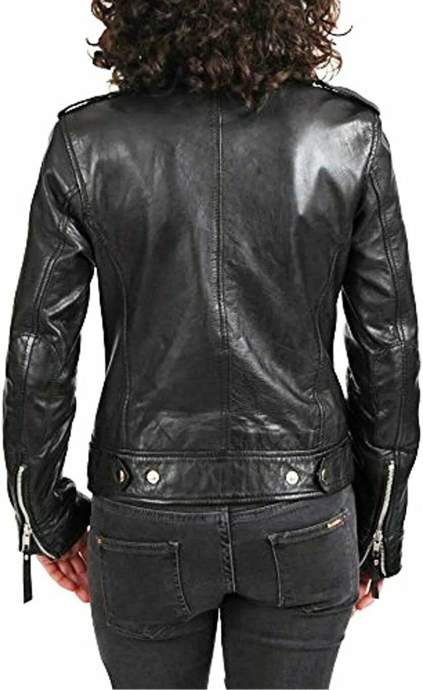 SKADO Womens Leather Jacket For Women Real Leather Jacket Soft Lambskin Biker Jacket Slim-Fit