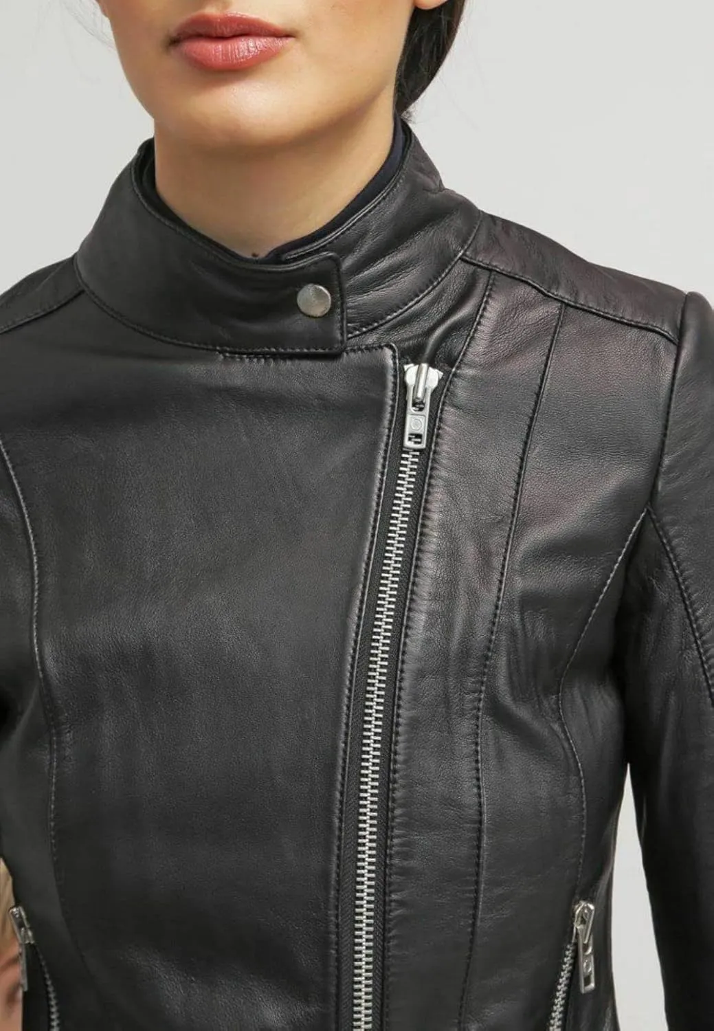 SKADO Womens Leather Jacket For Women Real Leather Jacket Soft Lambskin Biker Jacket Slim-Fit