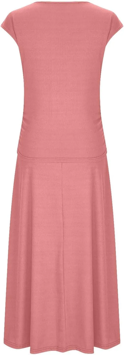 Skirt Set Women 2 Piece Outfits Dressy Casual Summer Ribbed Knit Short Sleeve Crop Top Elastic High Waist Midi Skirts