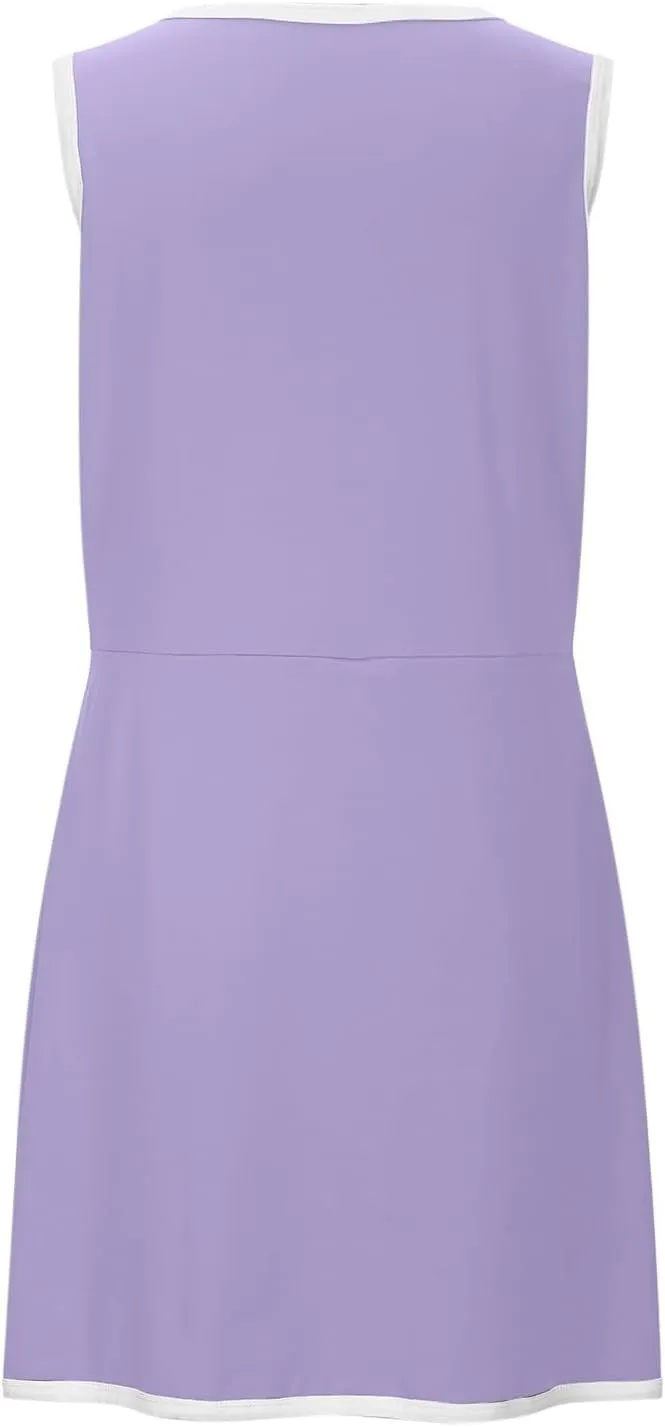 Sleeveless Rompers Athletic Tennis Dress Built in Shorts Summer Bodycon Cinched Waist Mini Romper Skort Dresses Outfit