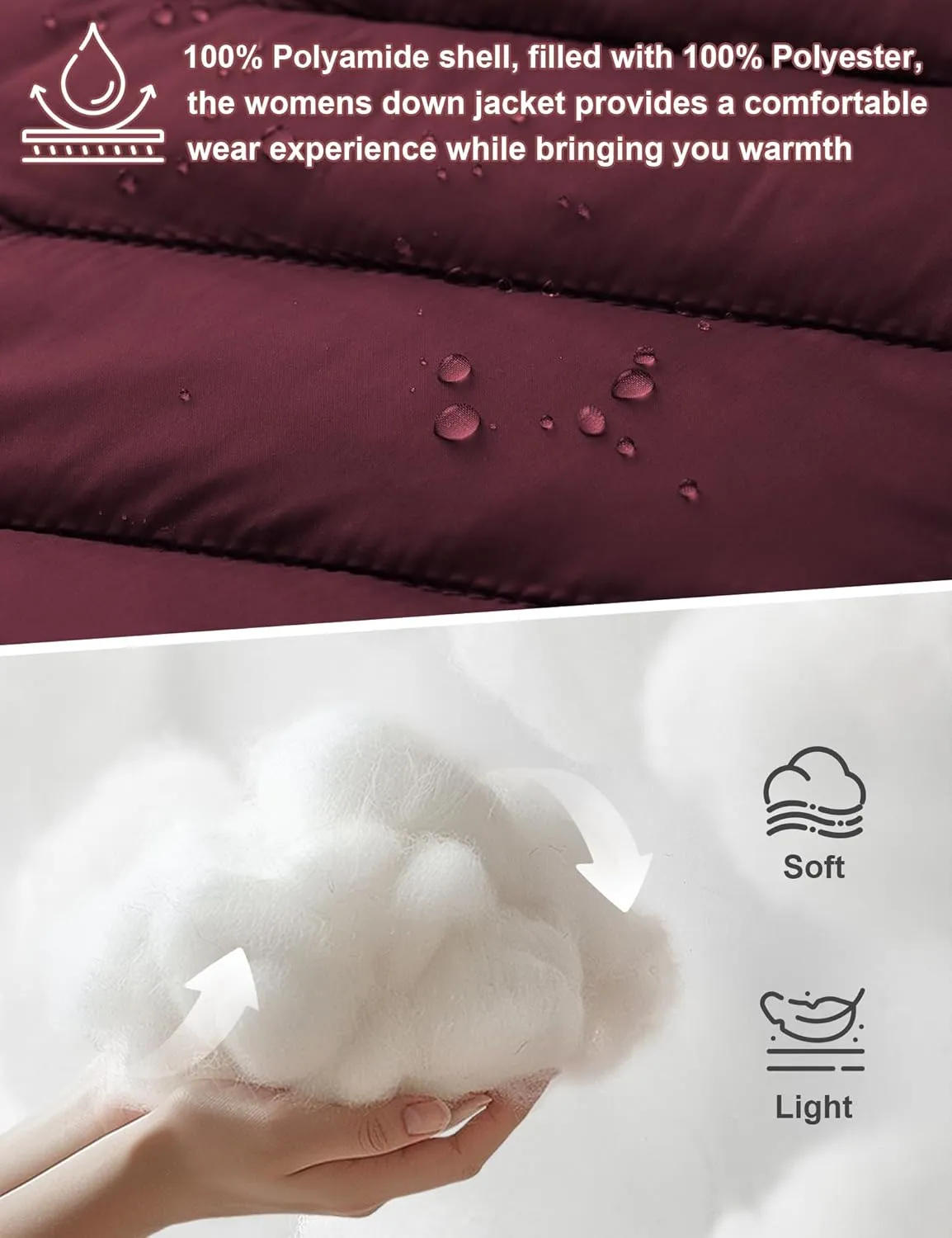 SLOW DOWN Womens Plus Size Lightweight Puffer Jacket, Womens Packable Winter Jacket, Womens Puffy Jacket with Detachable Hood