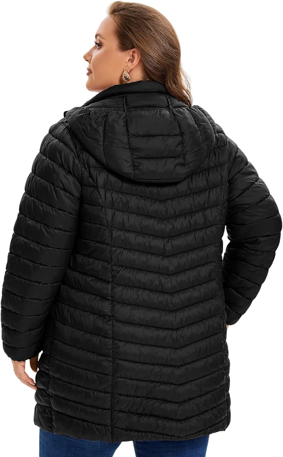 SLOW DOWN Womens Plus Size Lightweight Puffer Jacket, Womens Packable Winter Jacket, Womens Puffy Jacket with Detachable Hood
