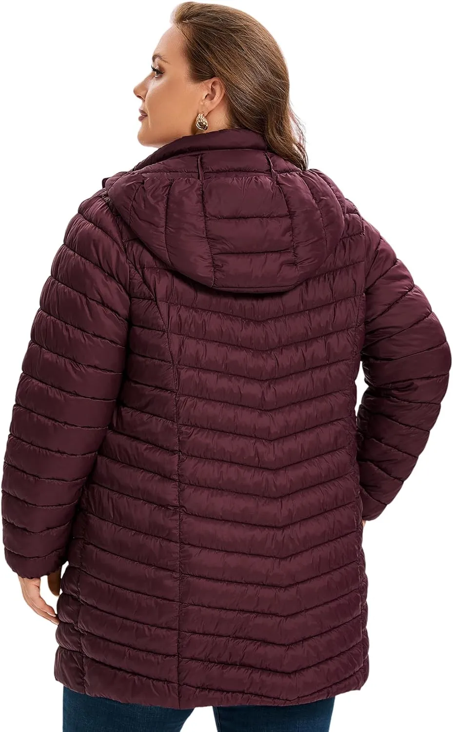 SLOW DOWN Womens Plus Size Lightweight Puffer Jacket, Womens Packable Winter Jacket, Womens Puffy Jacket with Detachable Hood