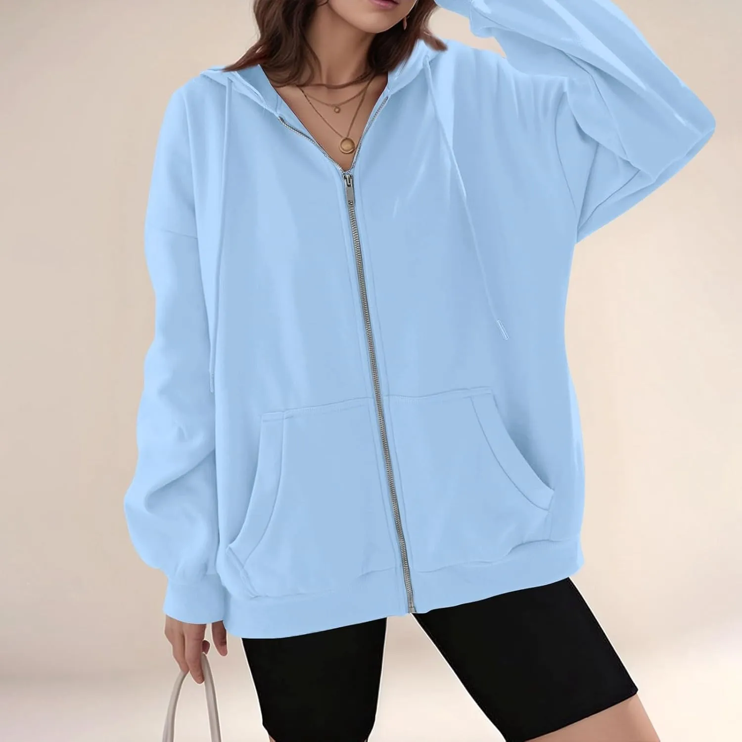 slqdgmryz Womens Zip Up Hoodies Oversized Fleece Jacket Winter Plain Y2k Hoodie Drawstring Hooded Sweatshirt with Pockets