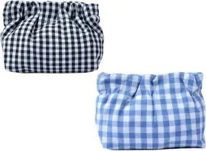 Small Pouch bags for purs 2pcs Mini Cosmetics Makeup Corduroy Storage Bag No Zipper Self-closing Accessories Organizer for Cosmetics Headphones Jewelry (Blue black)