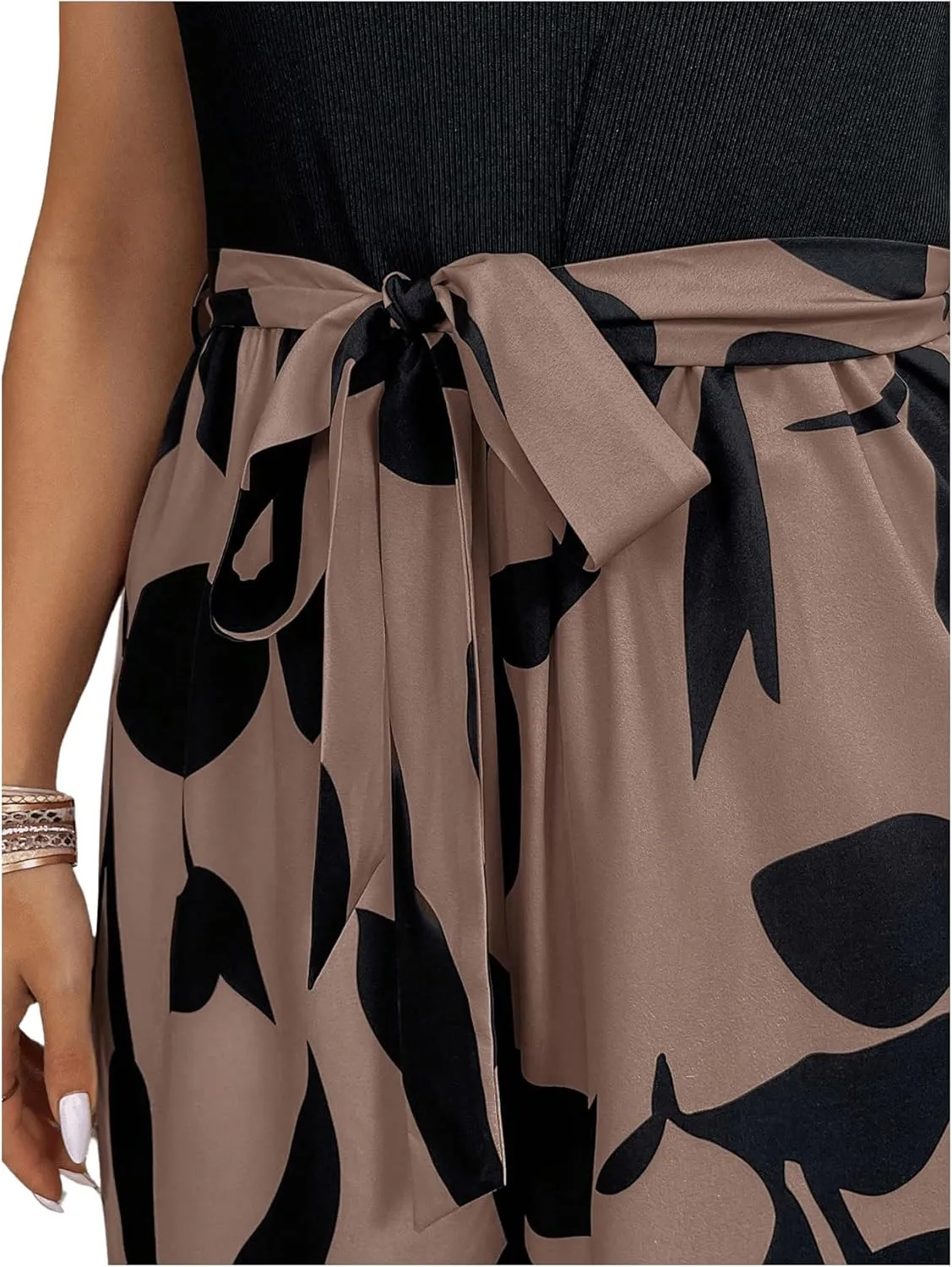 SOLY HUX Women's Plus Size Print Belted Jumpsuits Casual Summer Sleeveless Square Neck Wide Leg Tank Romper Long Pants