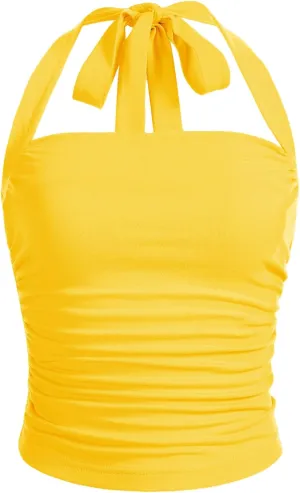 SOLY HUX Women's Ruched Halter Y2K Crop Tops Tie Back Sleeveless Slim Fit Cami Tops