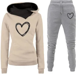 Stessotudo Track Suits for Women Trendy Two Piece Pants Sets Heart Print Cute Hoodies Long Sleeve Pullover Casual Sweatsuits