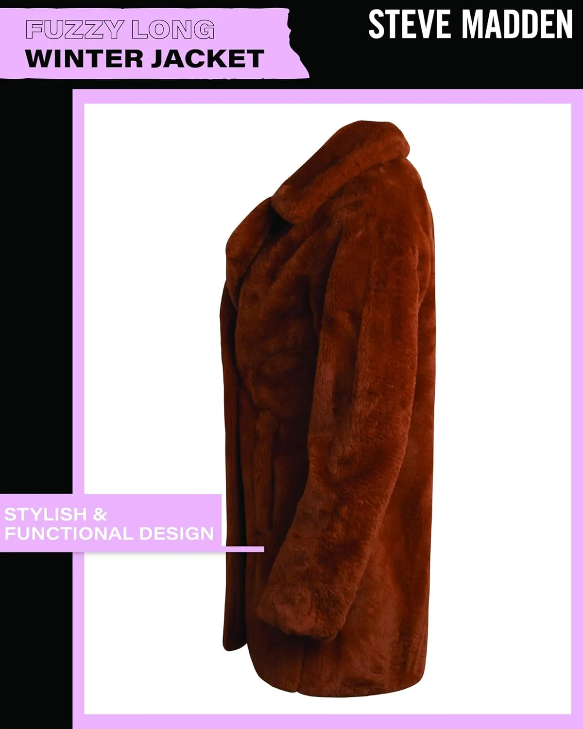 Steve Madden Women's Fur Coat - Cozy Faux Fur Coat for Women - Warm Fuzzy Long Womens Winter Coat and Down Jacket (S-XL)