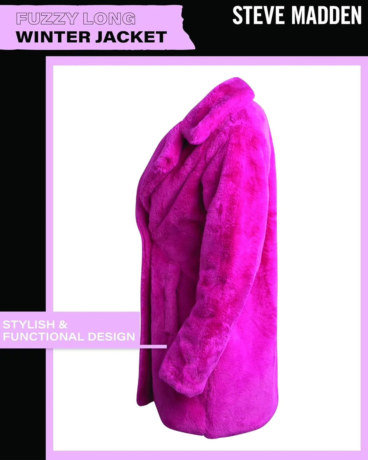 Steve Madden Women's Fur Coat - Cozy Faux Fur Coat for Women - Warm Fuzzy Long Womens Winter Coat and Down Jacket (S-XL)