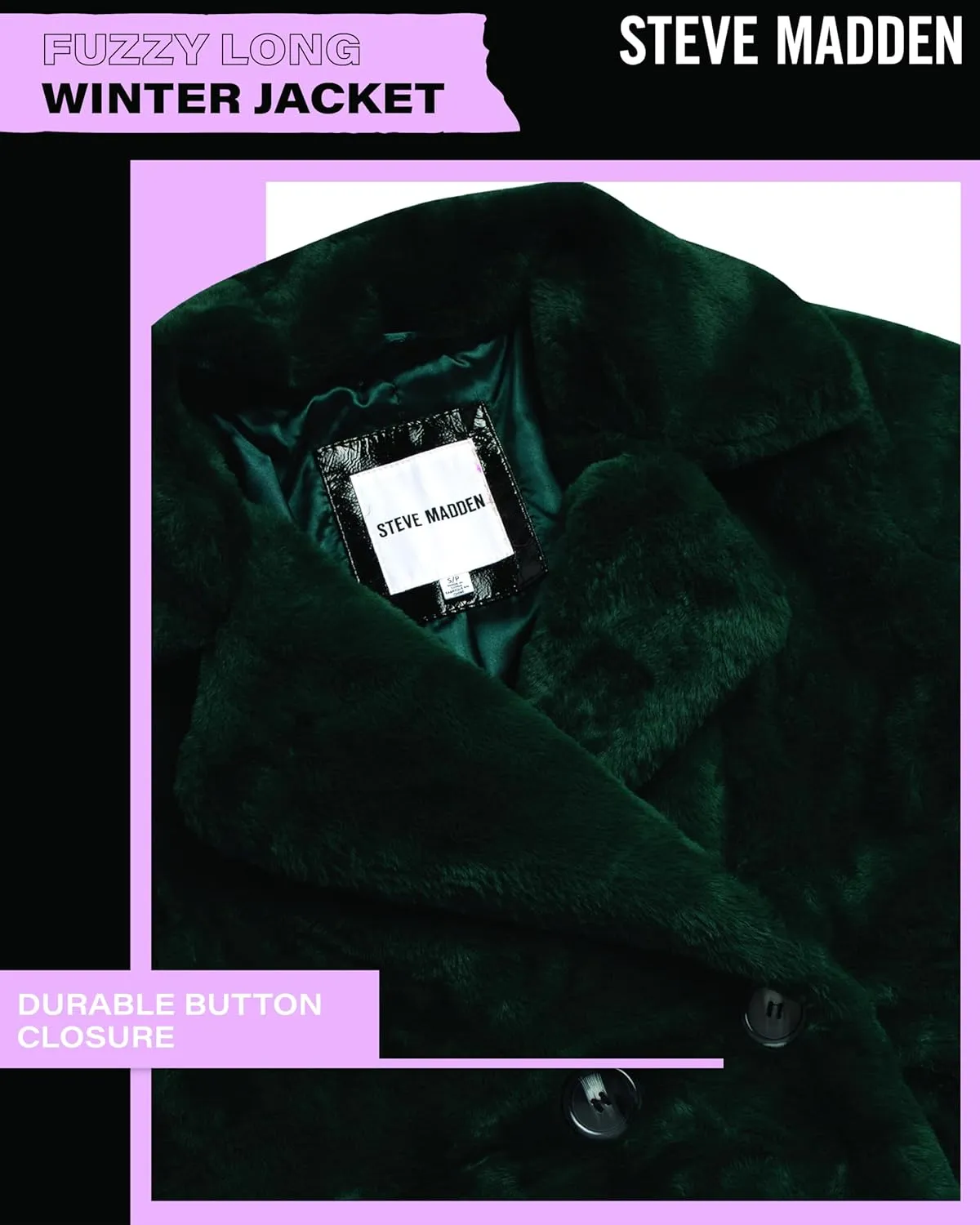 Steve Madden Women's Fur Coat - Cozy Faux Fur Coat for Women - Warm Fuzzy Long Womens Winter Coat and Down Jacket (S-XL)