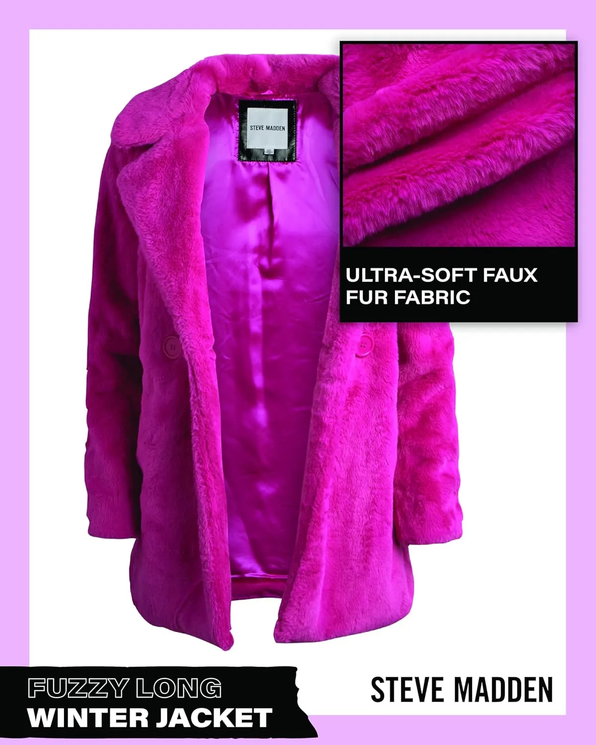 Steve Madden Women's Fur Coat - Cozy Faux Fur Coat for Women - Warm Fuzzy Long Womens Winter Coat and Down Jacket (S-XL)