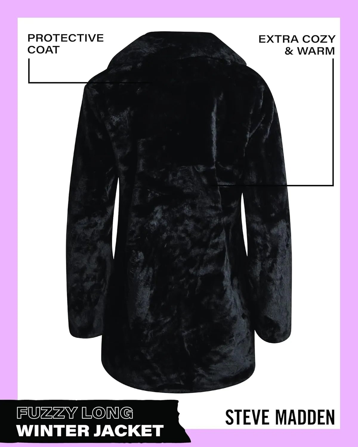 Steve Madden Women's Fur Coat - Cozy Faux Fur Coat for Women - Warm Fuzzy Long Womens Winter Coat and Down Jacket (S-XL)