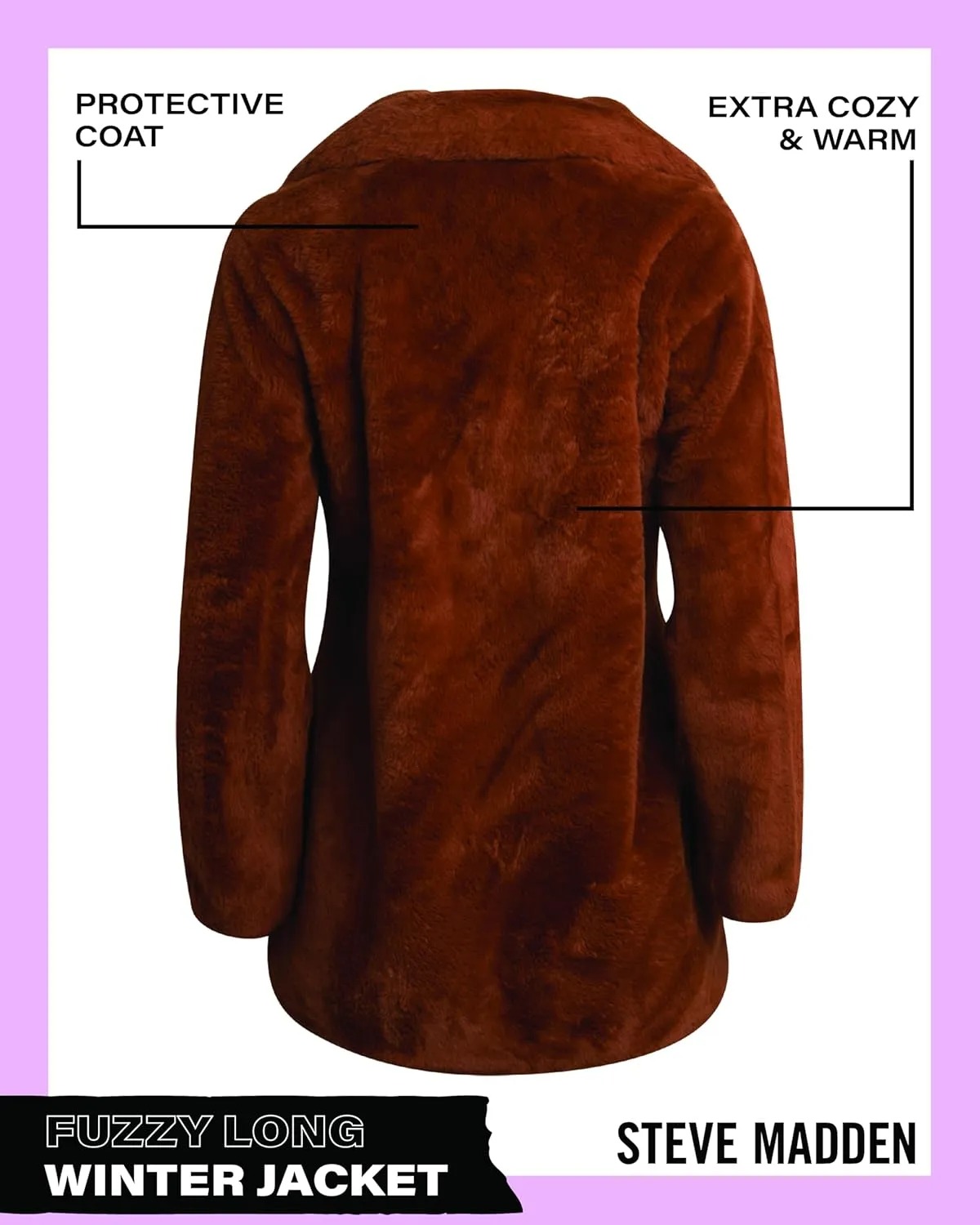 Steve Madden Women's Fur Coat - Cozy Faux Fur Coat for Women - Warm Fuzzy Long Womens Winter Coat and Down Jacket (S-XL)