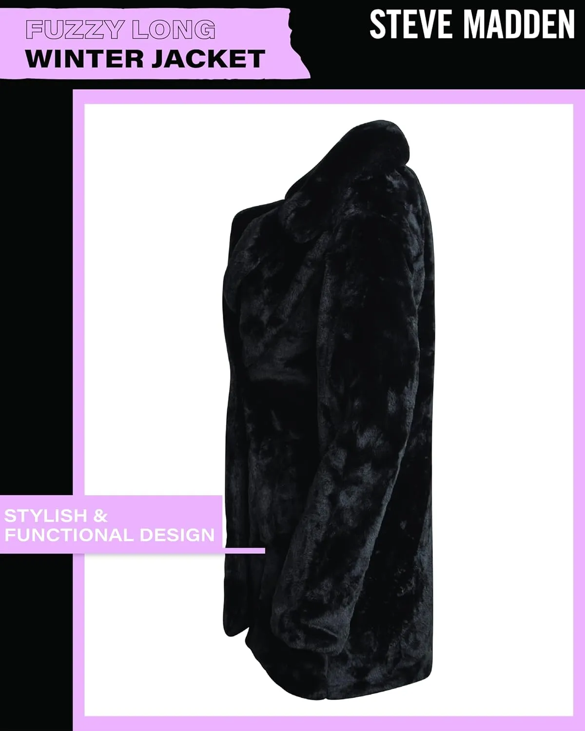 Steve Madden Women's Fur Coat - Cozy Faux Fur Coat for Women - Warm Fuzzy Long Womens Winter Coat and Down Jacket (S-XL)