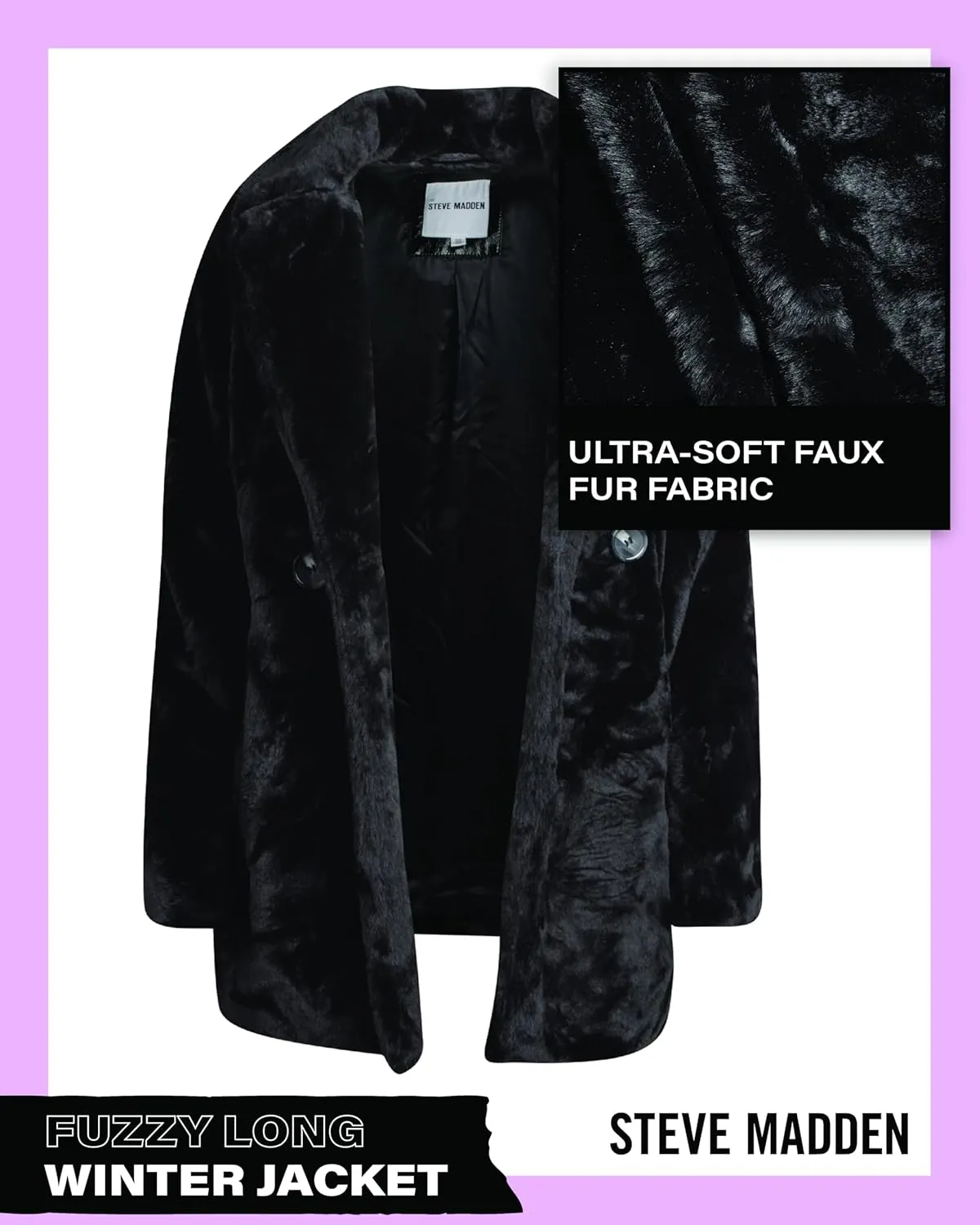 Steve Madden Women's Fur Coat - Cozy Faux Fur Coat for Women - Warm Fuzzy Long Womens Winter Coat and Down Jacket (S-XL)