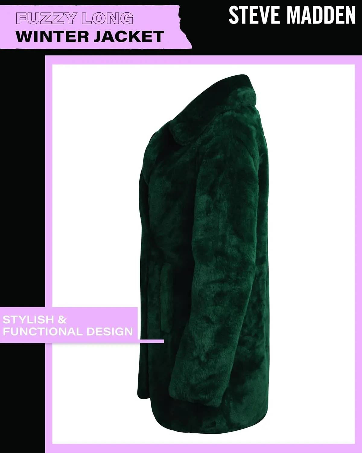 Steve Madden Women's Fur Coat - Cozy Faux Fur Coat for Women - Warm Fuzzy Long Womens Winter Coat and Down Jacket (S-XL)