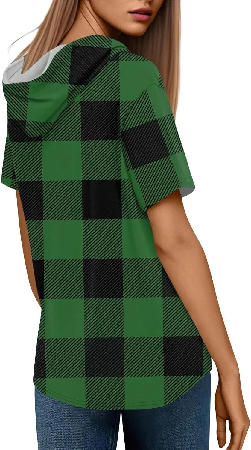 Summer Tops for Women 2025 Trendy V-Neck Tees Outfits Casual Puff Short Sleeve Blouses Hoodie Tunic Tops Printed Tshirts