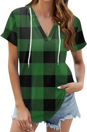 Summer Tops for Women 2025 Trendy V-Neck Tees Outfits Casual Puff Short Sleeve Blouses Hoodie Tunic Tops Printed Tshirts