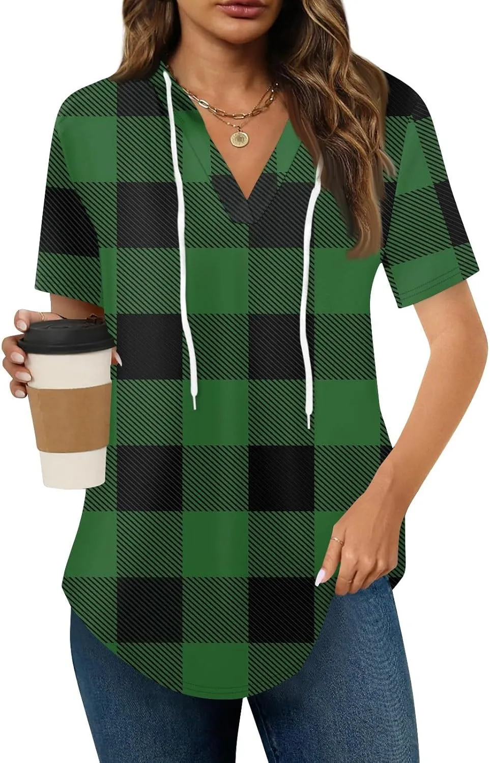 Summer Tops for Women 2025 Trendy V-Neck Tees Outfits Casual Puff Short Sleeve Blouses Hoodie Tunic Tops Printed Tshirts