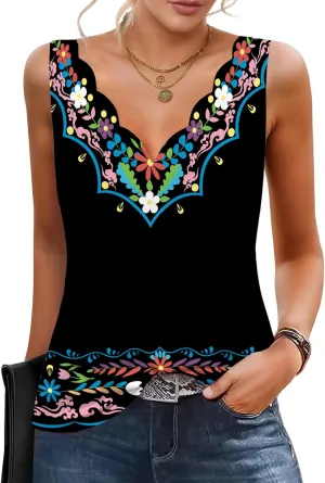 Summer Tops for Women Seashell Edge Tank Tops V Neck Sleeveless Shirts Loose Fit Dressy Casual