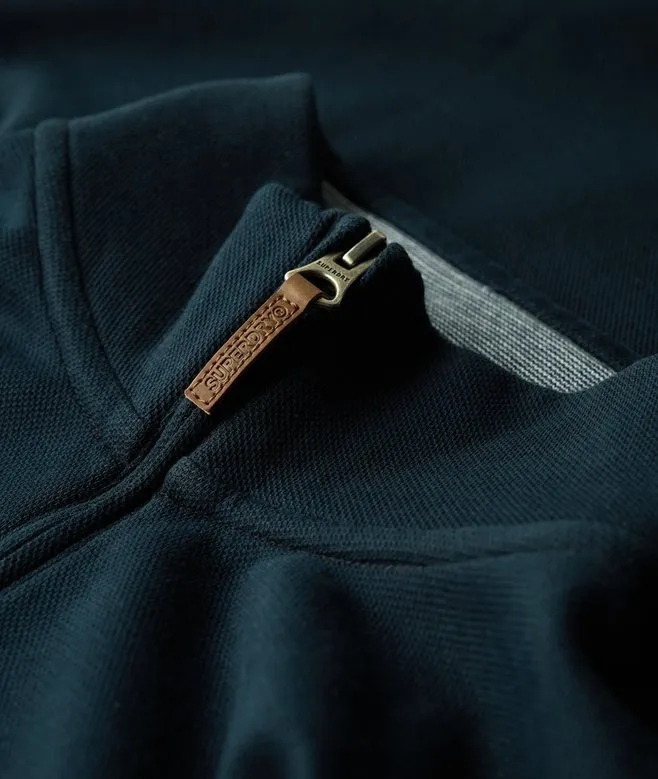 Superdry Core Pique Henley Half Zip Sweater - Eclipse Navy