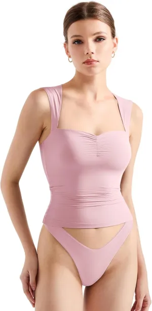 SUUKSESS Women Sweetheart V Neck Backless Tank Tops Double Lined Going Out Crop Tops