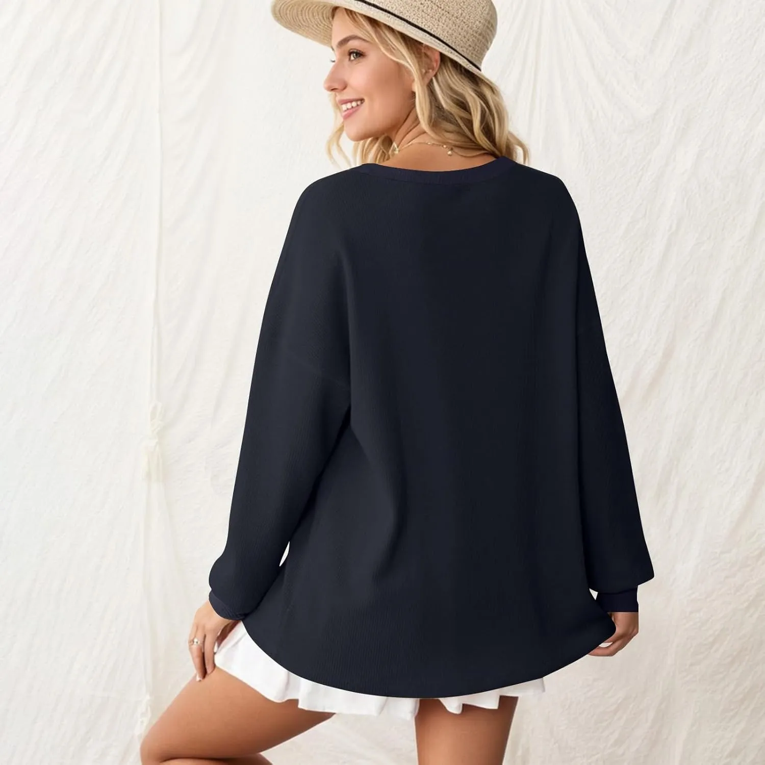 Sweatshirt for Women Loose Waffle Crew Neck Long Sleeve Pullover Tops Soft Oversized Workout Shirts Fall Clothes