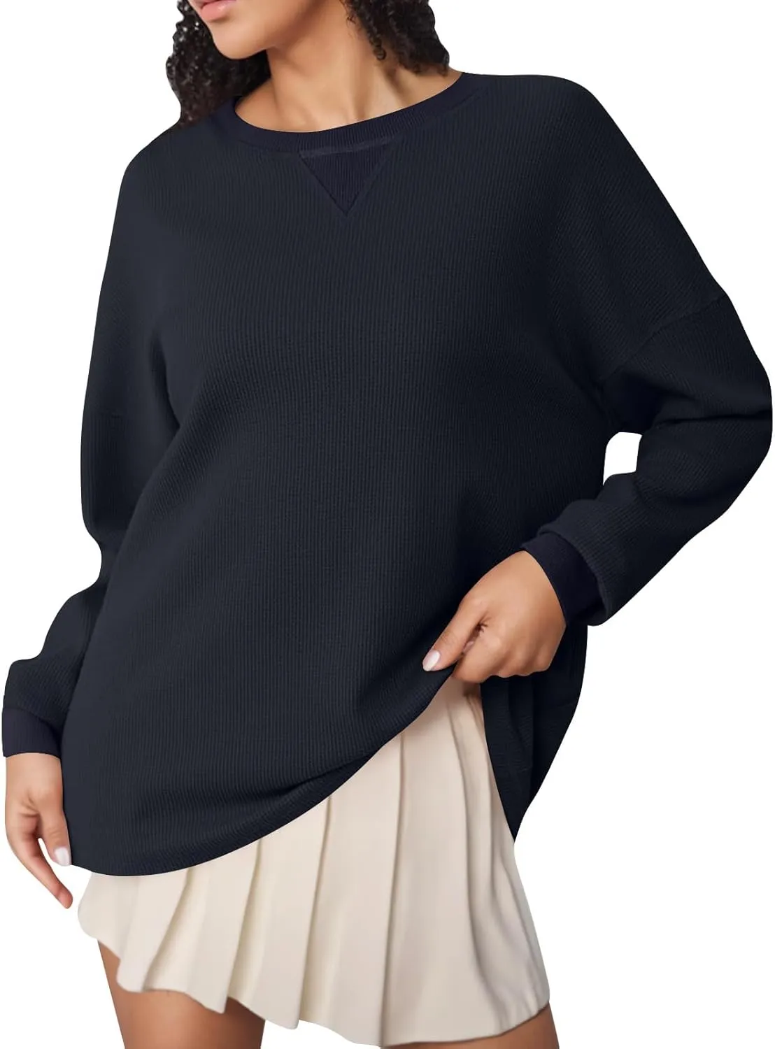 Sweatshirt for Women Loose Waffle Crew Neck Long Sleeve Pullover Tops Soft Oversized Workout Shirts Fall Clothes