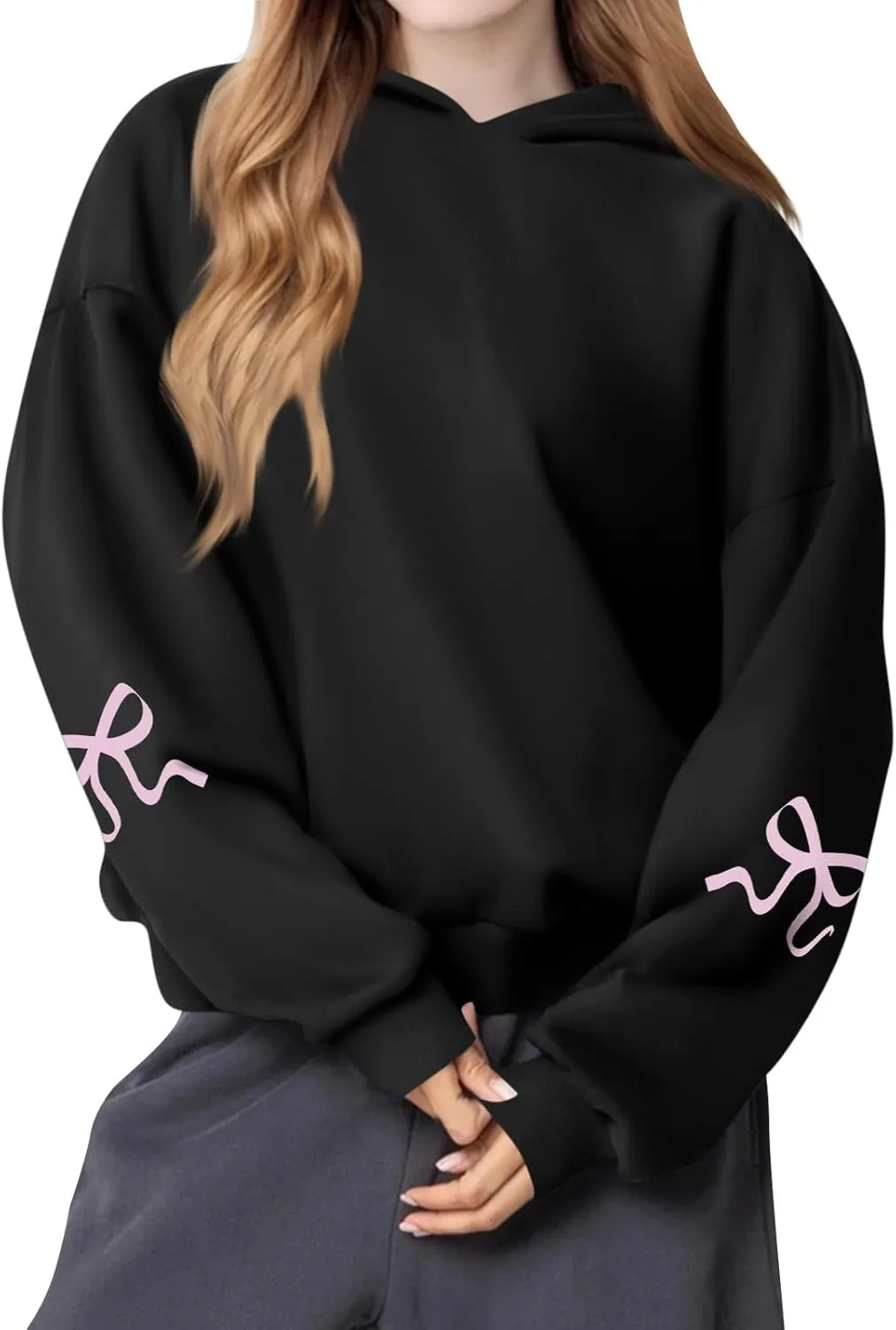 Sweatsuits Women 2 Piece Outfit Fleece Oversized Bow Hoodie and Sweatpants Track Suits Matching Lounge Pants Sets