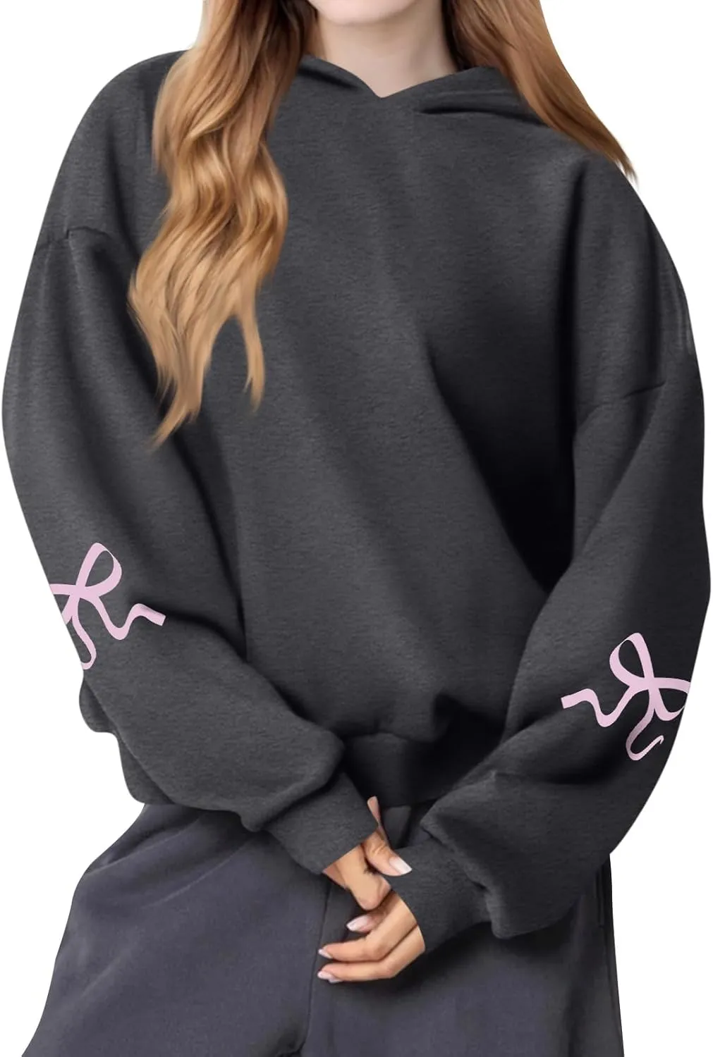 Sweatsuits Women 2 Piece Outfit Fleece Oversized Bow Hoodie and Sweatpants Track Suits Matching Lounge Pants Sets