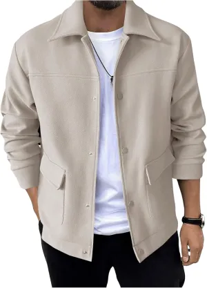 SweatyRocks Men's Lightweight Button Down Flat Pockets Jackets Warm Outerwear