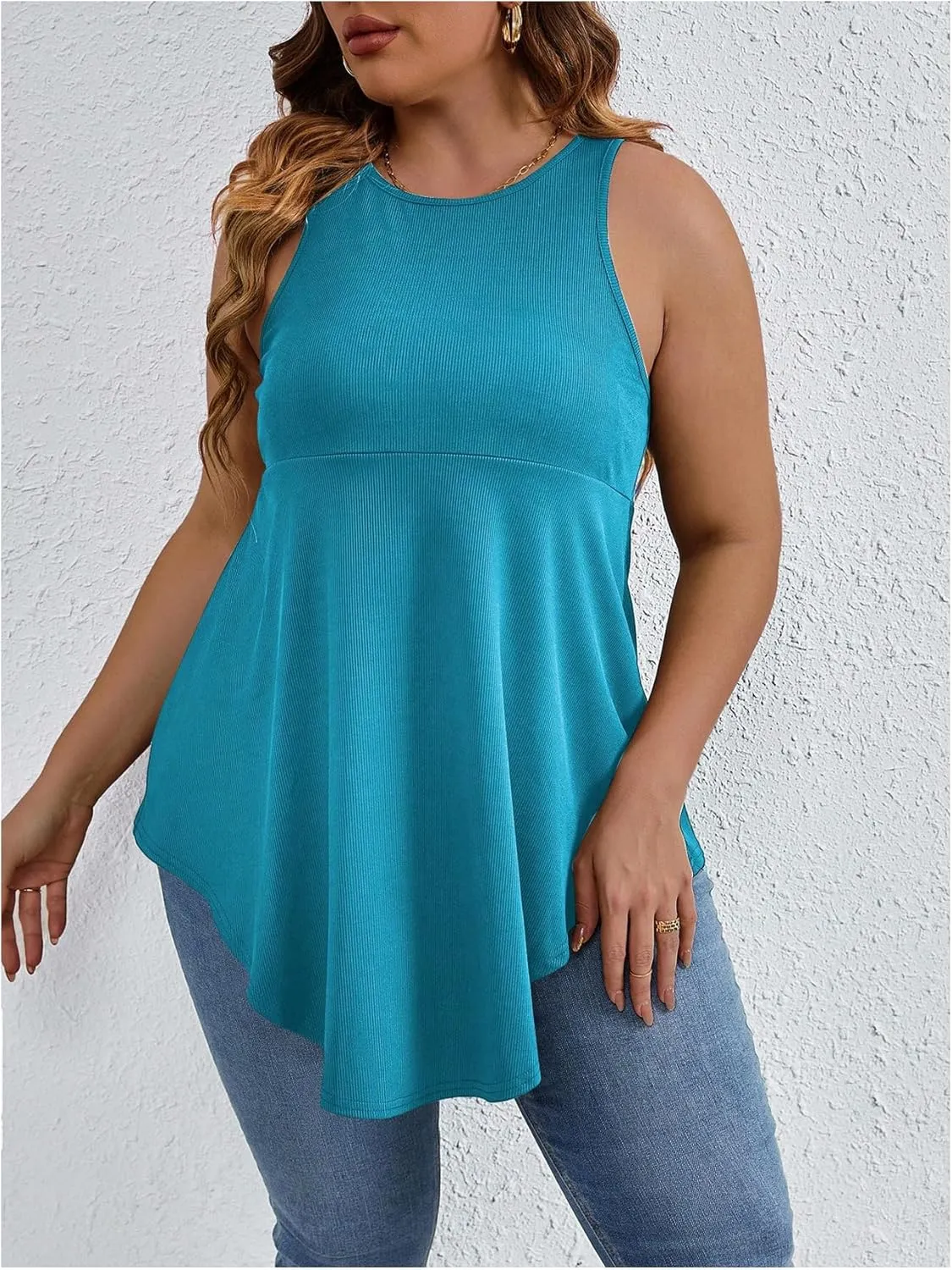 SweatyRocks Women' Loose Sleeveless Solid Color Casual Plain Tank Tops Plus Size Curved Hem Workout Summer Tee Tops