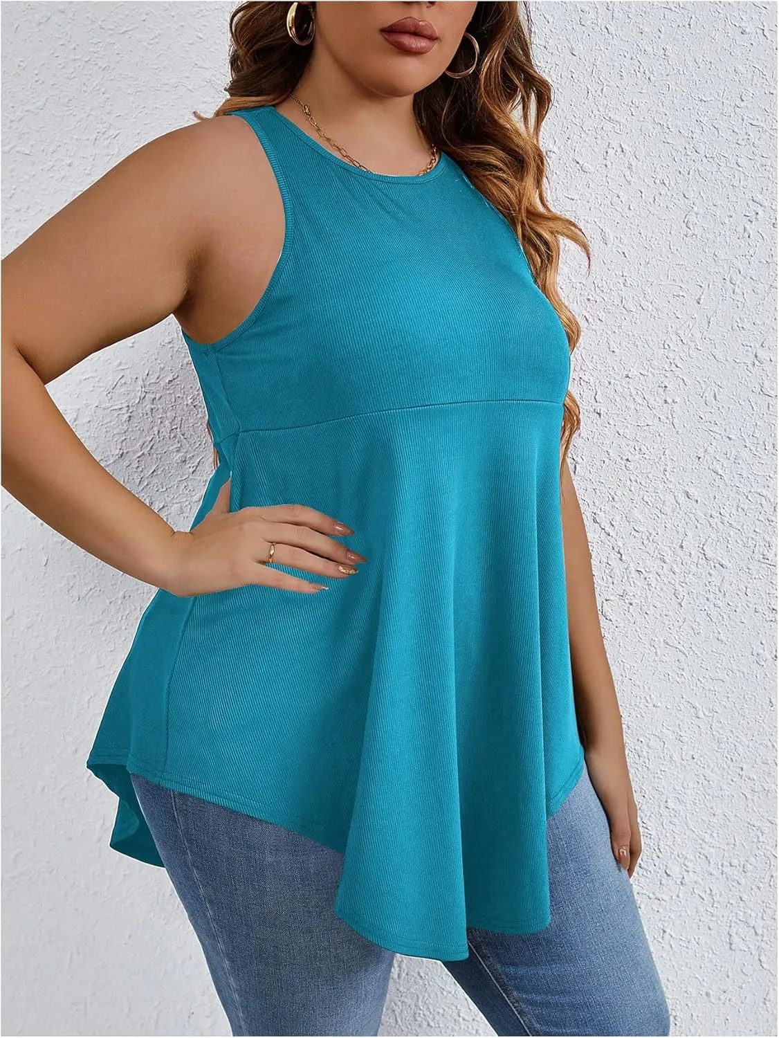 SweatyRocks Women' Loose Sleeveless Solid Color Casual Plain Tank Tops Plus Size Curved Hem Workout Summer Tee Tops