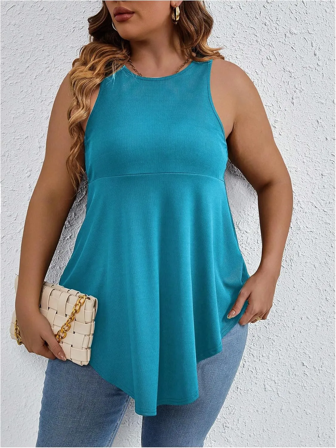 SweatyRocks Women' Loose Sleeveless Solid Color Casual Plain Tank Tops Plus Size Curved Hem Workout Summer Tee Tops