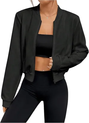 SweatyRocks Women's Lightweight Jackets Casual Basic Zip Up Cropped Bomber Jacket