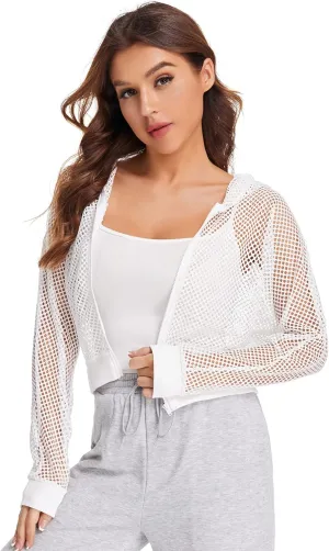 SweatyRocks Women's Summer Zip Up Light Weight Long Sleeve Mesh Bomber Jacket