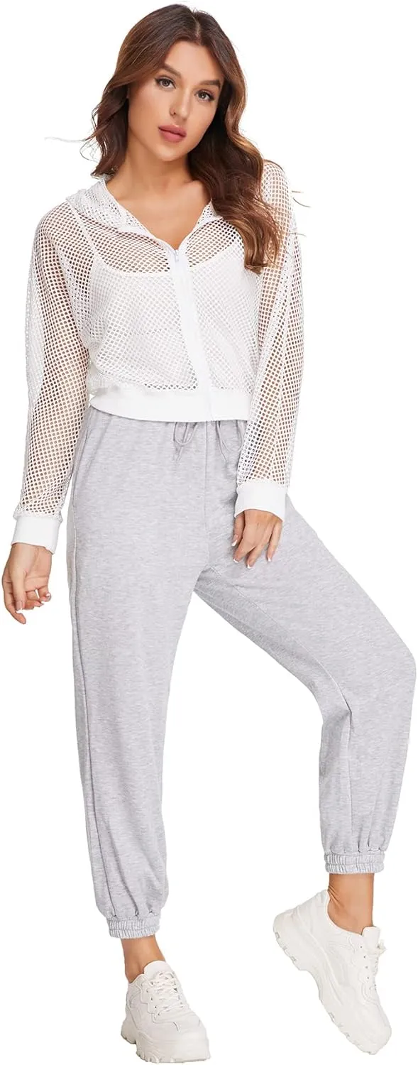 SweatyRocks Women's Summer Zip Up Light Weight Long Sleeve Mesh Bomber Jacket