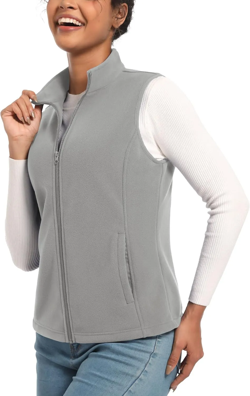 TACVASEN Women's Fleece Vest Lightweight Warm Vests Outerwear Sleeveless Zip Jacket Fall Winter Soft Vest with Pockets