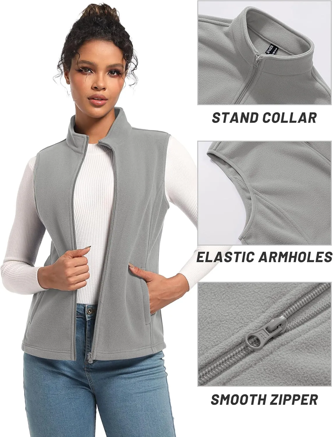 TACVASEN Women's Fleece Vest Lightweight Warm Vests Outerwear Sleeveless Zip Jacket Fall Winter Soft Vest with Pockets