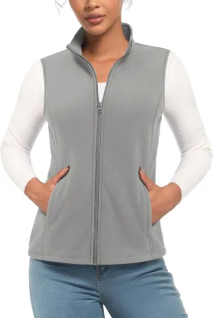 TACVASEN Women's Fleece Vest Lightweight Warm Vests Outerwear Sleeveless Zip Jacket Fall Winter Soft Vest with Pockets