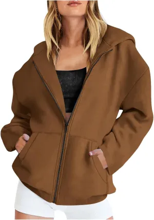 TANGNADE Women Hoodies Full Zip Up Oversized Sweatshirts with Pockets Casual Long Sleeve Thin Hooded Lightweight Jackets