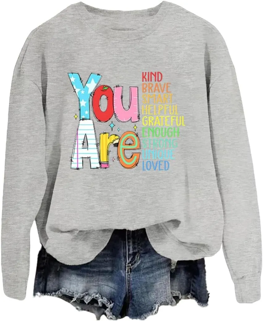 Teacher Sweatshirts Women Long Sleeve Inspirational Teacher Shirt Back to School Graphic Pullover Motivational Tops